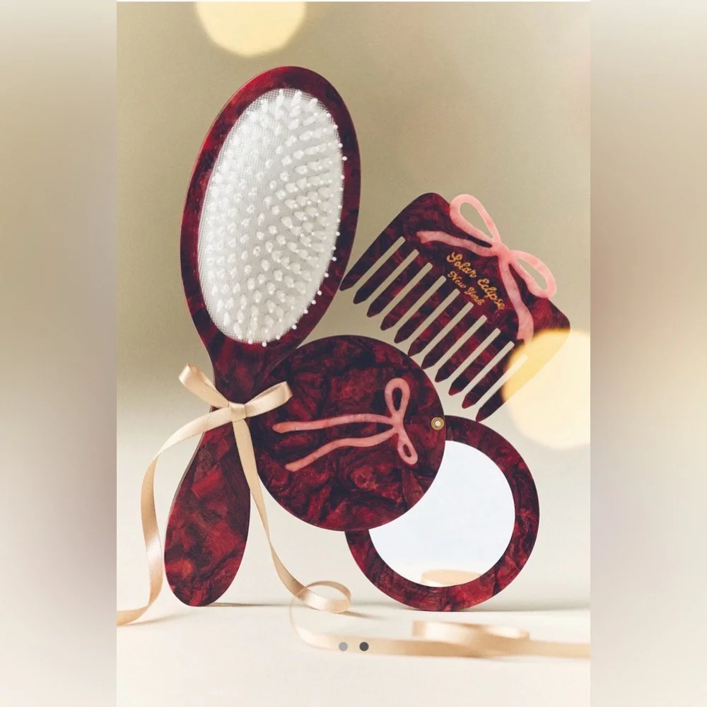 Anthropologie Solar Eclipse Vintage Bow Handpainted Compact Mirror NEW